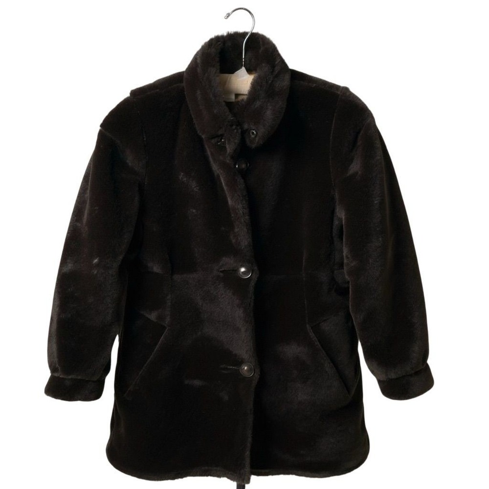 J Percy Marvin Richards Reversible Faux Fur Coat Brown Tan Small Petite USA PS
